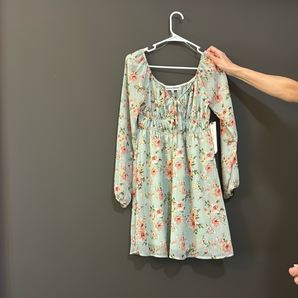 Teal and pink floral dress